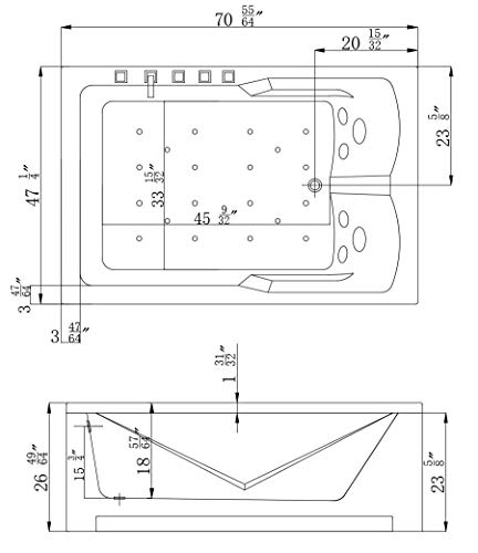 Empava 71" Acrylic Alcove Whirlpool Bathtub Hydromassage Rectangular Jetted Soaking Tub With Right Side Drain 3-Side Apron Waterfall Faucet , White #TOP5