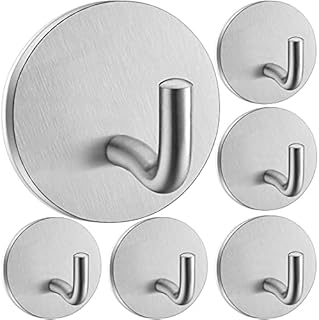 Self Adhesive Wall Hooks for Hanging Towel Coat,Stick on Hooks for Hanging Heavy Duty Robe Hooks for Bathroom Hooks for Wall,Sontiy Towel Hanger Brushed SUS304 Stainless Steel Hooks-6 Pack