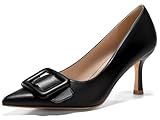 Women's Closed Pointed Toe Pumps Stiletto High Heels Wedding Party Dress Heeded Shoes with Square Buckle