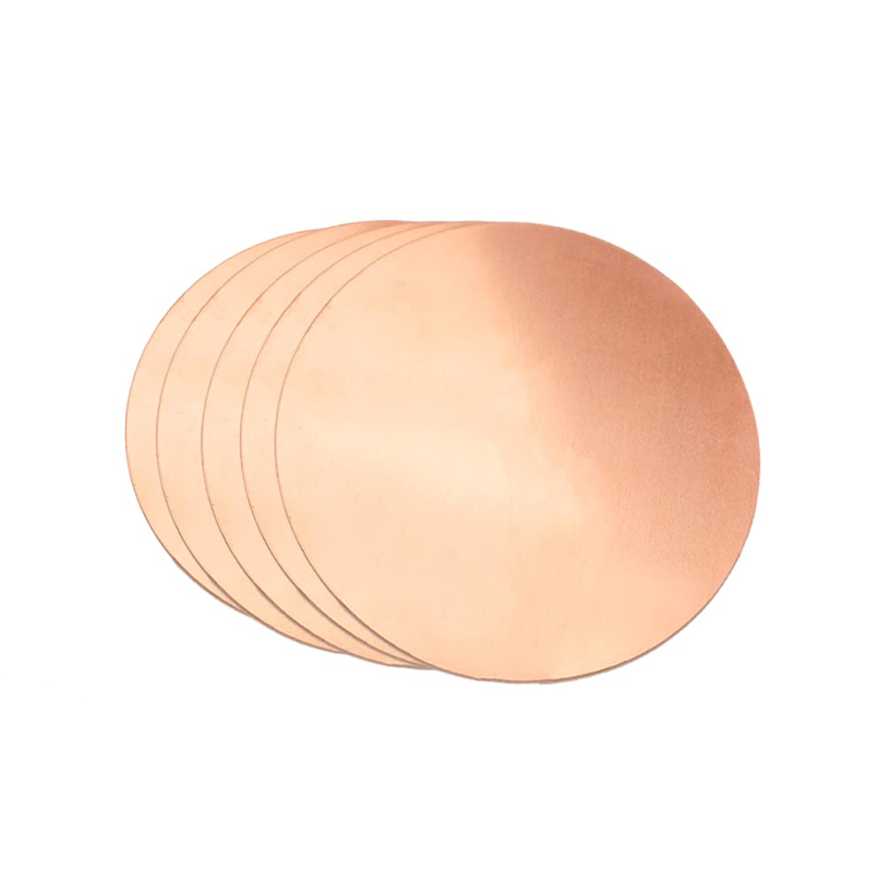 5 Pcs Pure Copper Round Plate, 18 Gauge 0.04" Thickness x 4" Diameter, Copper Metal Sheet for Crafts
