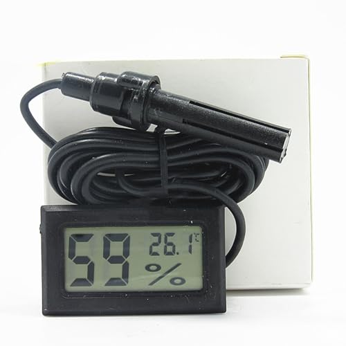 Termómetro Higrómetro Digital LCD Integrado con Sonda Sensible, Pantalla LCD Medidor Electrónico de Temperatura y Humedad con Sonda FY 12 para Ambientes Interiores