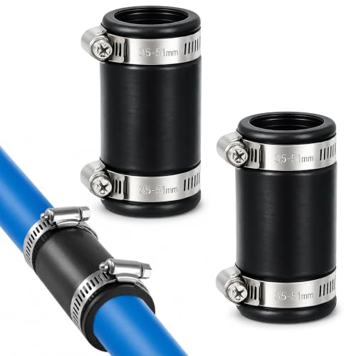 FePen 2 Pièces Manchon Caoutchouc avec Colliers de Serrage Inox, Tuyau Flexible de 50 mm, Plage de Serrage de 36 à 42 mm, pour Ventilateurs de Gaine, Tuyaux Rigides et Tuyaux en Acier