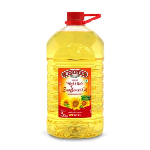 Borges Borgefrit High Oleic Sunflower Oil -5 L | The Frying Expert | 75% MUFA | 100% Non GMO |Packed in Spain