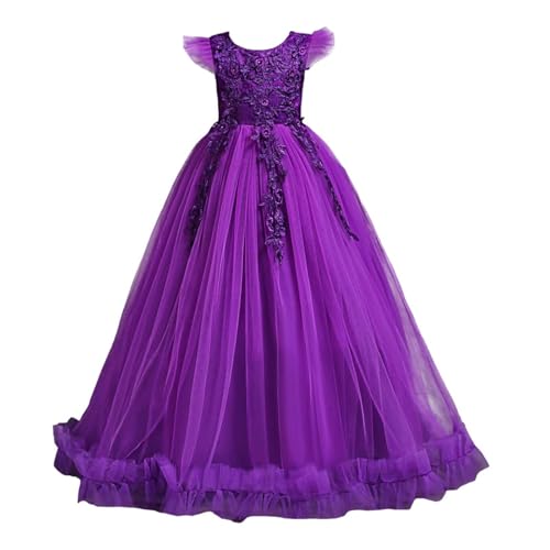 Vestido de tul para niñas con encaje bordado y cuerpo de satén premium para primera comunión