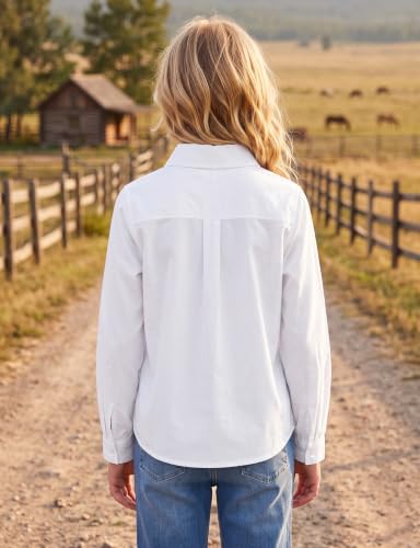 Image of Noomelfish Girls Long Sleeve Button Down Shirt Tie Front Western Tops Cowgirl Outfit (5-14 Years)