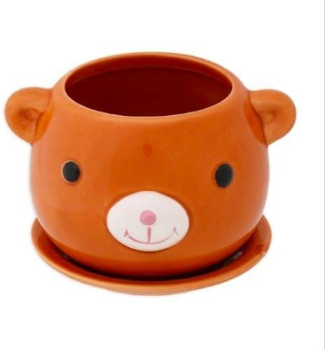 Daiso Animal Bear Ceramic Flower Pot/Bear Plant Pot/Vase with saucer (Bear)