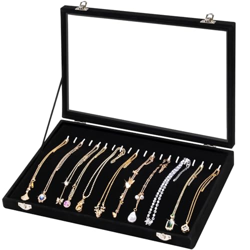 mepure Jewellery Box for Women, Velvet Necklace Holder with 20 Hooks, Clear Lid Necklace Stand, 35cm x 24cm x 5cm – Elegant Jewellery Storage Organiser - Cosy Home Interiors mepure Jewellery Box for Women, Velvet Necklace Holder with 20 Hooks, Clear Lid Necklace Stand, 35cm x 24cm x 5cm – Elegant Jewellery Storage Organiser