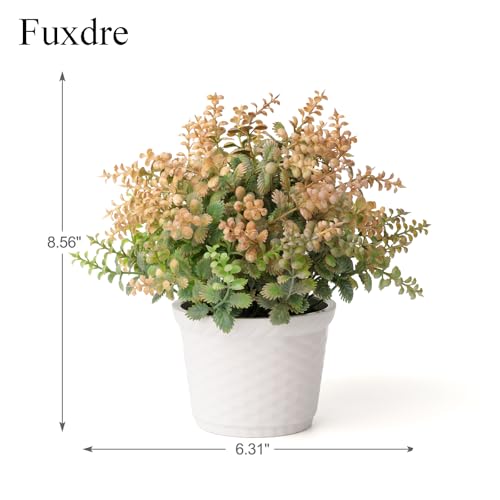 Fuxdre 2pcs Small Artificial Plants with Flower Fake Potted Plants for Shelf Decor and Bathroom Plants Decor Livingroom Table and Office Desk(Autumn Yellow) — view 2