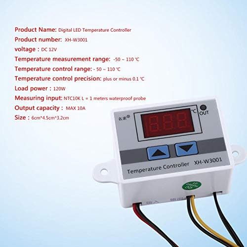 Digital Thermostat, XH-W3001 12V High Precision 0.1 Digital Thermostat Temperature Controller -50 to 110 Digital Display Switcher with Probe