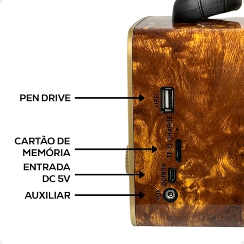 Rádio Vintage Caixa de Som Retrô Am/Fm, Sw, Usb, Pen Drive, Aux, P2, Bluetooth, Leitor de Cartão de