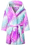 SHUCHENG Little Girls Kids Soft Hooded Robe Galaxy Stars Pattern Sleepwear Fleece Flannel Bathrobes,