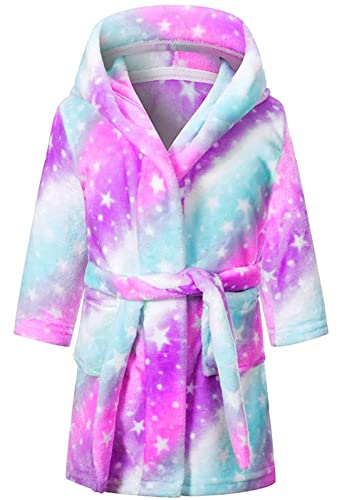 Shucheng Little Girls Kids Soft Hooded Robe Galaxy Stars Pattern Sleepwear Fleece Flannel Bathrobes, Fushia, Us 7-8 Years, Cn 140, Galaxy Stars-Pink #TOP22