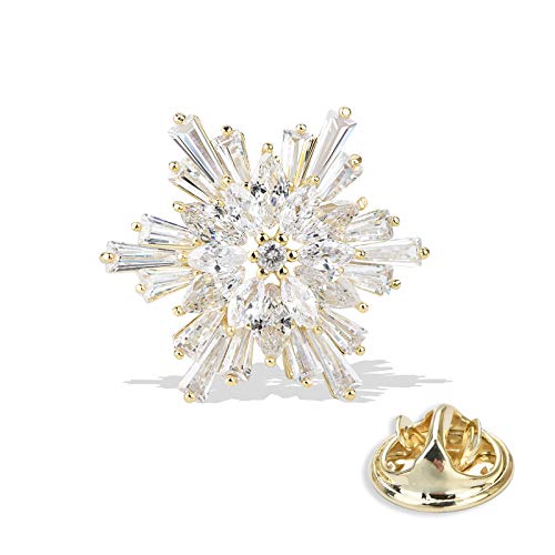 Image of Women's Cubic Zircon Snowflake Brooch Pins Elegant Clear Crystal Ice Flower Lapel Pin Breastpin