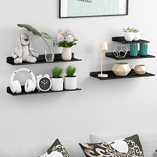 Benzoyl Bathroom Shelf, Floating Shelves, Metal Display Wall Shelf, Wall Mounted, Aluminum, Matt Black, Pack Of 3 #TOP1