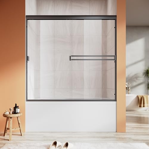 UCALAFEE Double Sliding Bathtub Shower Door 60 in. W x 57 in. H, Semi-Frameless Shower Door with 1/4
