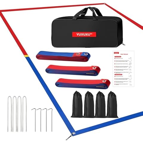 YUXUXU Professional Beach Volleyball Lines for Sand-2inch [Doubles 2V2, Short Court 26.3' X 52.6'], Highly Visible, All-Weather, with Stainless Anchors & Sand Bags - Red and Blue Cover