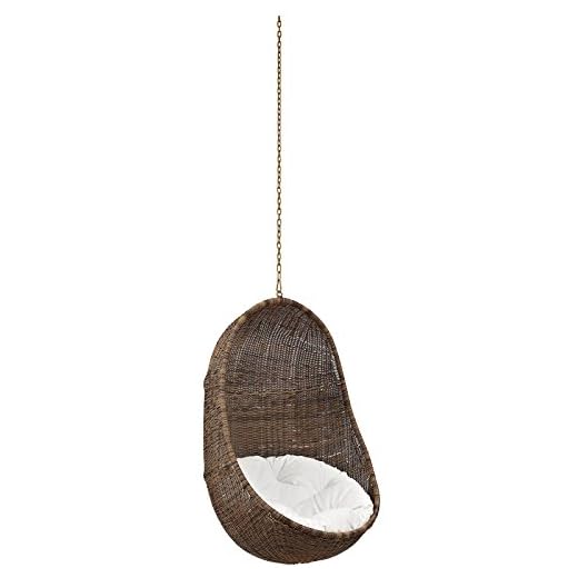 Modway EEI-2658-YLW-WHI-SET Bean Wicker Outdoor Patio Swing Chair Set with Hanging Steel Chain, Without Stand, Coffee White