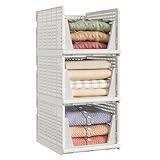 SONGMICS Organizador de Armario Plegable, Apilable, Cesta Extraíble, Juego de...
