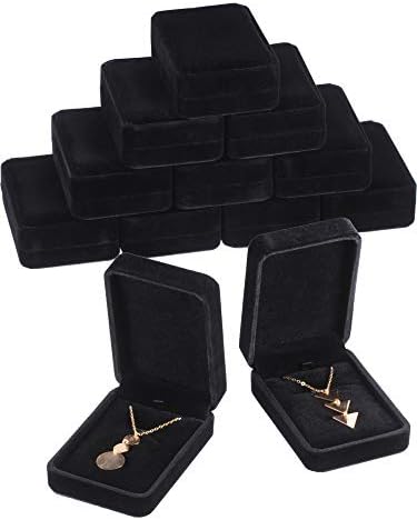 Hicarer Velvet Necklace Pendant Gift Box Black Classic Jewelry Necklace Case for Christmas Thanksgiving Wedding Birthday Gift Jewelry Display Box (12 Pieces)