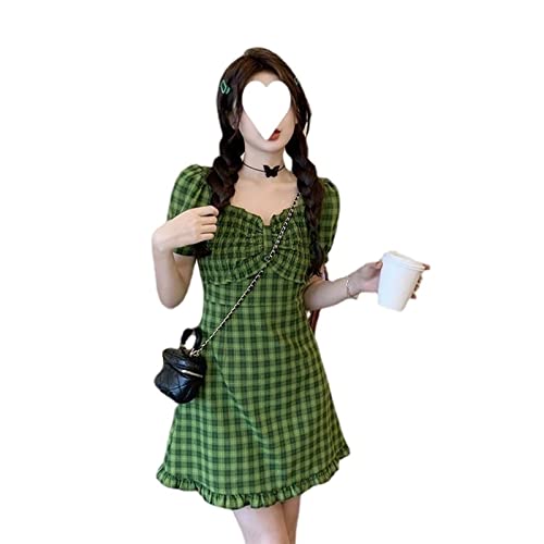 Robe verte à carreaux enfants jupe légère été style français
