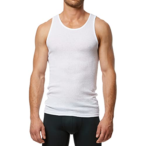 New Balance Men's Cotton Performance Rib Sleeveless Tank Top Undershirt (4 Pack), White/White/White/White #TOP2