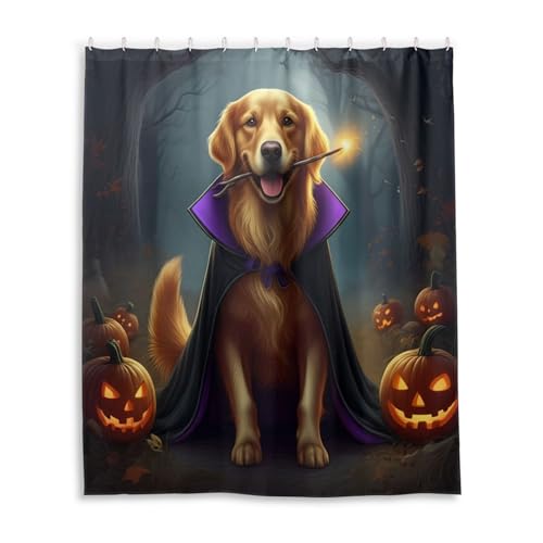 DUOBU Halloween Dog Shower Curtain Washable Waterproof Fabric Bath Curtain 60x72Inch Shower Curtains with Hooks for Bathroom Decor