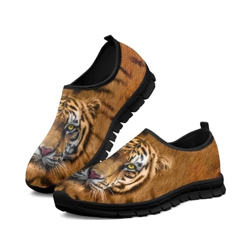 Tomeusey Men's Casual Sneakers Shoes, Tiger Print No Laces Sport Shoes Athletic Shoes Breathable Slip On Sneakers Flat Shoes for Men