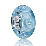 MATERIA 925 Silber Beads Glasperle Blau 7x13mm - Damen Schmuck Muranoglas Beads Zirkonia blau türkis #1279