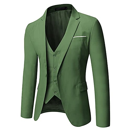 Wulful Men’s Slim Fit Suit One Button 3-Piece Blazer Dress Business Wedding Party Jacket Vest & Pant #TOP3