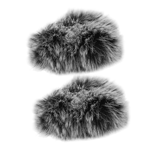 HONITANO 2pcs Lapel Microphone Windscreen Covers, Universal Furry Microphone Windshield Protector for Lavalier Headset, Noise Reduction Mic Shield, Short Fur Black White Grey