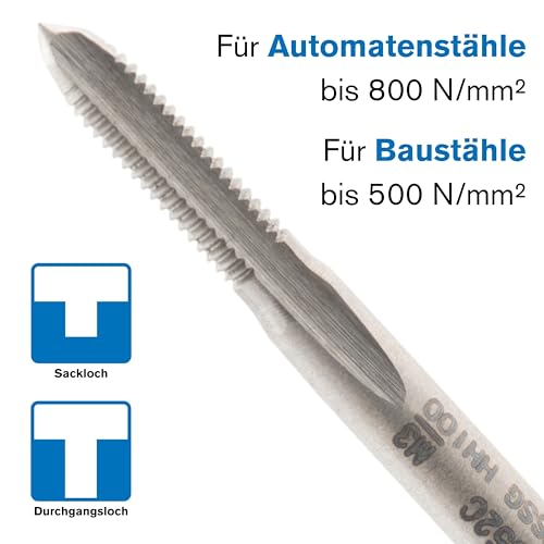 PROFI Gewindebohrer M3 Satz HSSG 3 teilig, Gewindeschneider | Vor-, Mittel- und Fertigschneider | Handgewindebohrer Satz Metrisch M3…