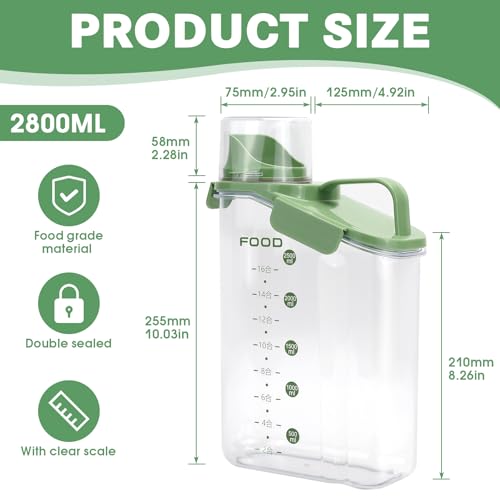 Mumjooyi Dog Food Storage Container 3 L Pet Food Container with Measuring Cup Kitchen Organiser Storage Box Waterproof for Dry Food Rice Flour Cereals Detergent