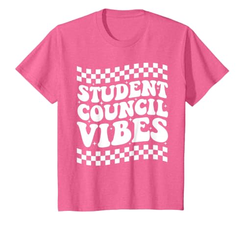 Student Council Vibes Retro Groovy School Student Council T-Shirt, Youth, Pink Heather, Large