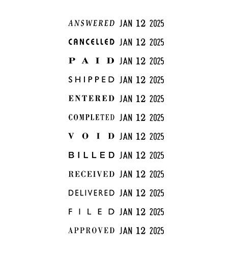 2000 Plus Traditional Date And 12 Phrase Stamp, Answered, Cancelled, Paid, Shipped, Entered, Completed, Void, Billed, Received, Delivered, Filed, Approved, 3/8" X 1-1/4" Impression, Black Ink(010180) #TOP1