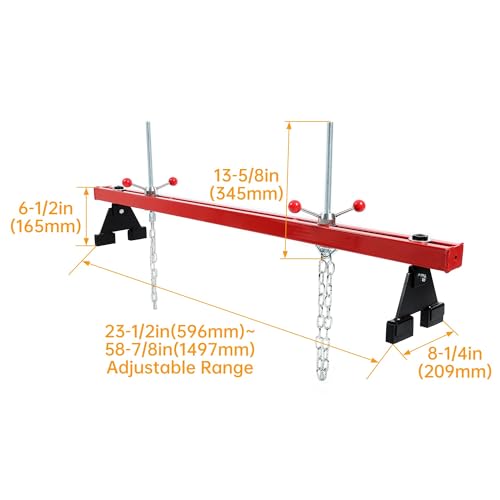 KUAFU Engine Support Bar 1100lbs Capacity Motor Transverse Bar with 2 Points Lift Holder Dual Hook Cross Hoist Engine Hoist for Home Garages & Auto Repair Shop