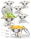 Professionelles Chafing Dish Buffet Set 5L rund – 6-teilig, Edelstahl Speisewärmer mit Deckelhalter, Löffel & Zange – Einfacher Aufbau & Reinigung – Ideal für Catering, Party, Hochzeit, Event –