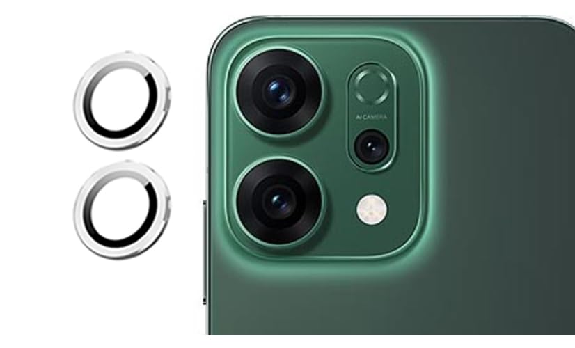 Image of imluckies Camera Ring Lens Protector (Aluminum with Tempered Glass) Compatible for Oppo Reno 14 Pro - Silver (Pack of 2 rings)