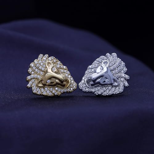 Men's Earrings with Lion Head Studs, 14K Gold Plated 925 Sterling Silver Jewelry Decorated with White Cubic Zirconia or Moissanite Diamond, Animal Stud Jewelry Gift for Men Ear Stud Earrings4
