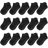 LIFPAU Todder Non Slip Socks, Kids Grip Ankle Socks, Anti Skid Sock 15 Pairs for Active Boys Girls Kids 3-5 Years(Black,3-5T)