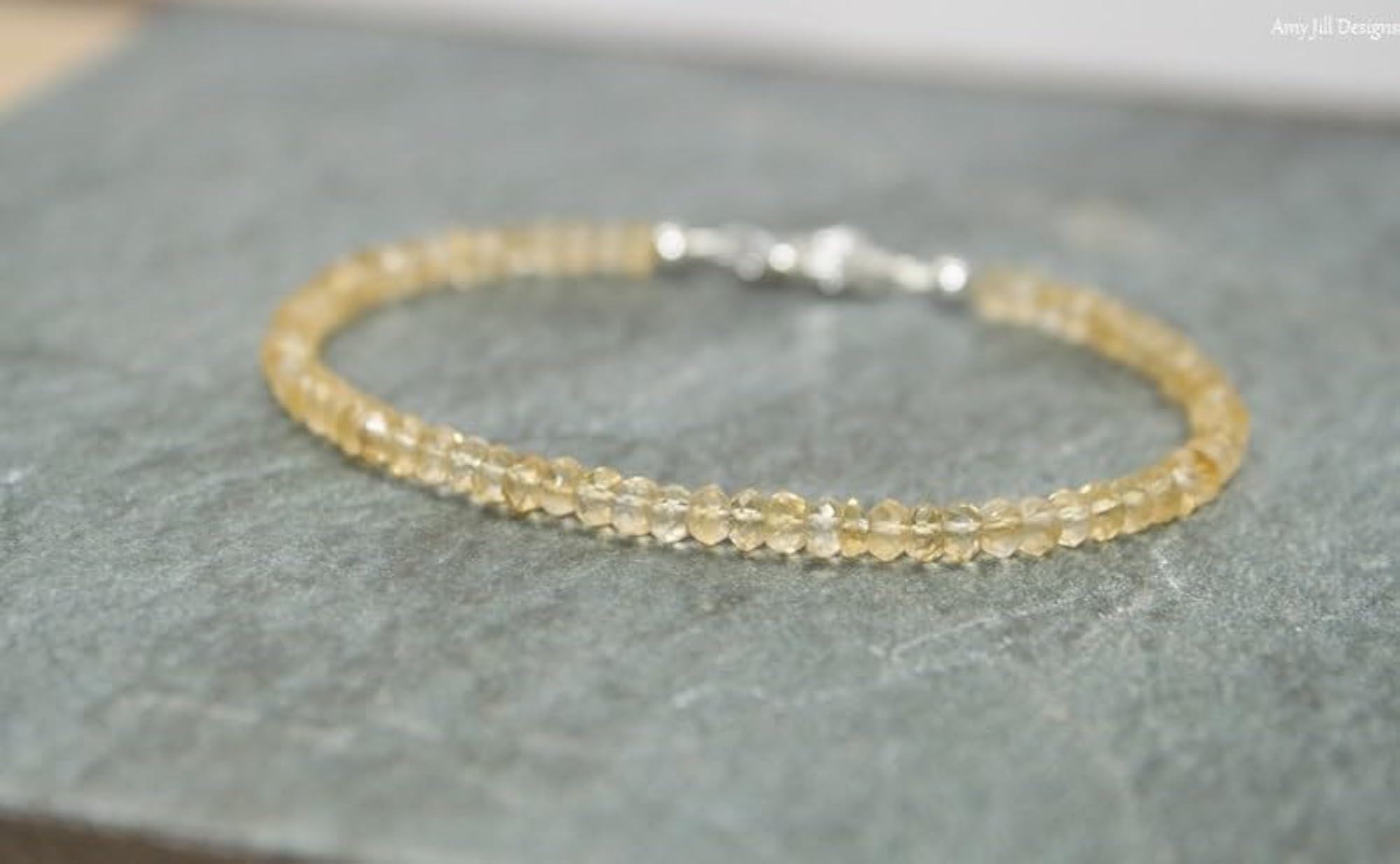 Citrine Rondelle Beaded Bracelet, Adjustable Silver Lock