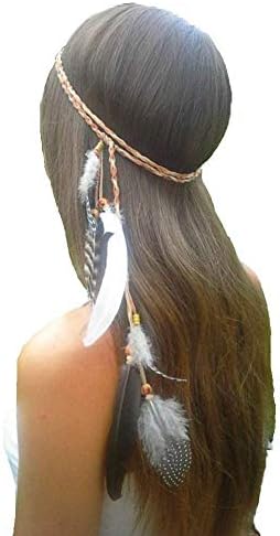 ZWZCYZ Indian Feather Headbands for Women Bohemia Peacock Tassel Headdress Elegant Fancy Dress Hippie Hairband Adjustable Boho Headpiece Festival Halloween Headdress Christmas Gift(Black with Beige)