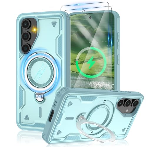 Coque Samsung S24 FE MagSafe bleu clair avec 2 verres trempés HD