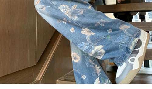 Men American Style Street Printing Loose Fit Sensibility Bell Bottoms Casual Jeans2