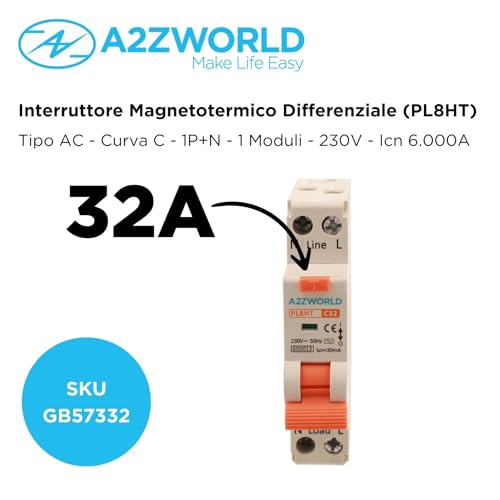 Leistungsschalter 32 A C32, Typ AC Kurve C, 1P+N 6 kA 30 mA 220 V, RCBO Slim, benötigt nur 1 DIN-Modul