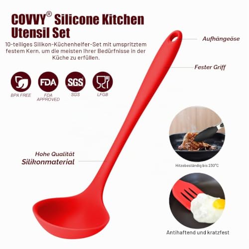COVVY 10 Stück Silikon Küchenhelfer Set Küchen Backen Set Hitzebeständigkeit bis zu 230°C für Jede Küche (Rot) – Ansicht 2