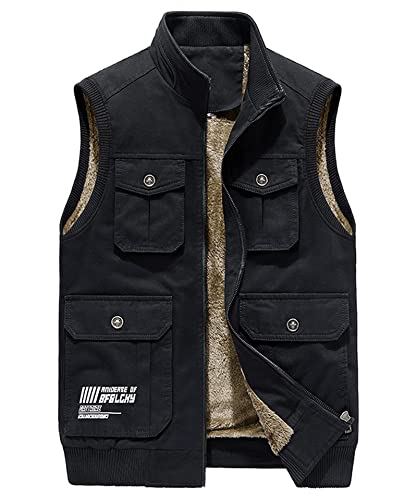 FENGJIAREN Herren Fleeceweste - Winter Herren Ärmellose Jacke Fleece Herren Weste Warmes Entladen Militär Viele Taschen Taktischer Mantel Männlich Herbst Weste Weste Geschenk Für Freund,Schwarz,3XL Cover