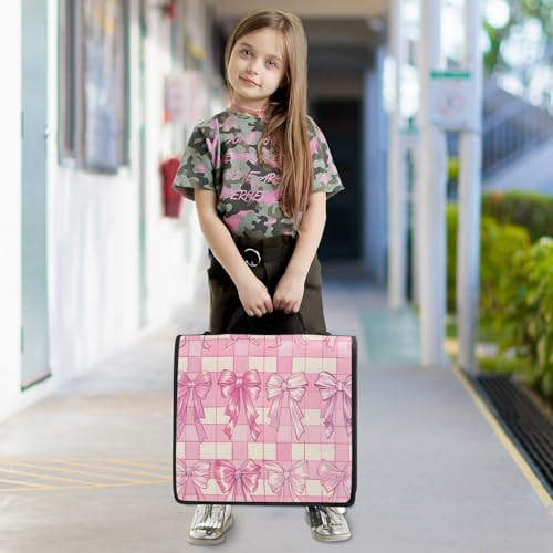 Image of 3 Ring Zipper Binder with Shoulder Strap Bow Tie Pink Buffalo Plaid 1.5 inch Binders Keeper Large Capacity Multi Pockets for School Office Supplies