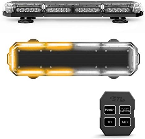 SpeedTech Lights Mini 21 120 Watts LED Strobe Lights for Trucks, Cars, Plows, and Emergency Vehicles with Magnetic Roof Mount in Amber/White (Amber/Clear)