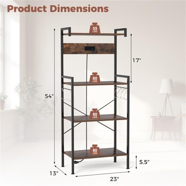4-Stage Kitchen Rack with Power Socket, Freestanding Wood-Metal Microwave Stand, Multifunctional Shelf for Home, Dining Room & Coffee Shop Storage Solutions