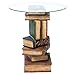 Design Toscano Stacked Volumes Vintage Book Decor End Table with Glass Top, 18 Inches Diameter, 20 Inches Tall, Handcast Polyresin, Rustic Multicolored Painted Finish